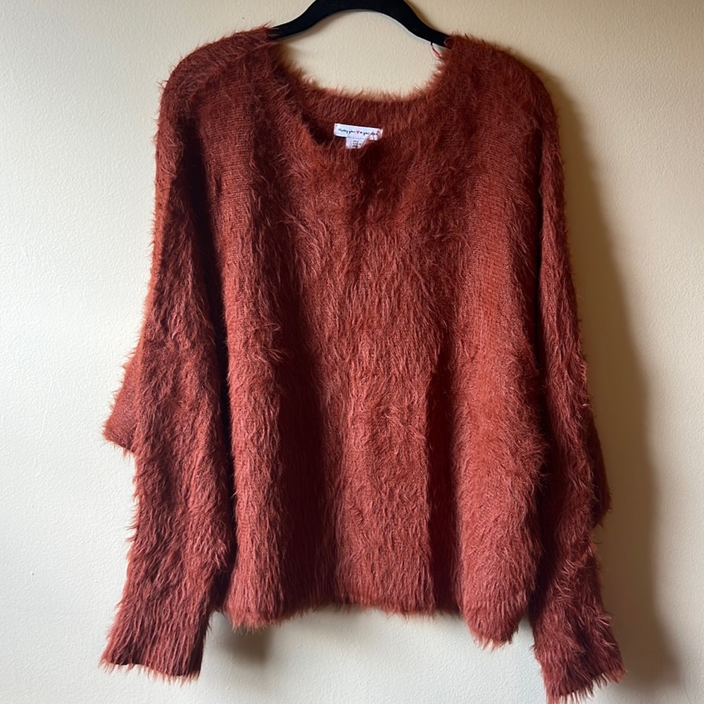 Fuzzy dark orange sweater, soft, Size L